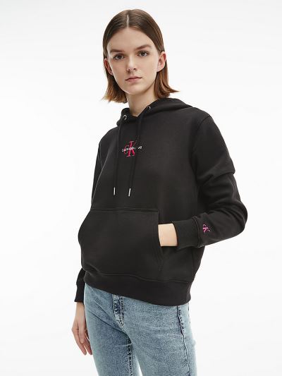 Calvin Klein Ruhák HU717852 | Calvin Klein Embroidered Logo Női Kapucnis Pulóver Fekete / Rózsaszín
